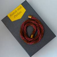 Halskette Spirale, Häkelkette braun mit koralle, 46 cm, Perlenkette aus Perlen gehäkelt, Rocailles, Häkelschmuck Bild 4