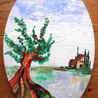 Acrylbild DER OLIVENBAUM Acrylmalerei auf einem ovalen Keilrahmen Landschaftsmalerei Bild 1