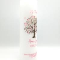 Taufkerze personalisiert mit Namen Datum und Taufspruch "Baum rosa", Junge/ Mädchen Bild 2