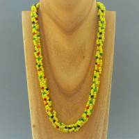 Halskette, Häkelkette gelb mit Farbakzenten, Länge 52 cm, Perlenkette aus Glasperlen gehäkelt, Rocailles, Häkelschmuck Bild 2