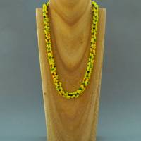 Halskette, Häkelkette gelb mit Farbakzenten, Länge 52 cm, Perlenkette aus Glasperlen gehäkelt, Rocailles, Häkelschmuck Bild 5