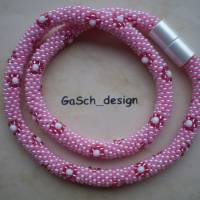 Häkelkette, gehäkelte Perlenkette * Rosa Blümchenwiese Bild 1