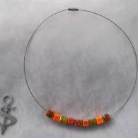 *Sunset*  Collier Kette Stahlband mit Keramik - Perlen und passenden Ohrhänger in rot orange Bild 2
