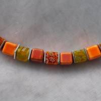 *Sunset*  Collier Kette Stahlband mit Keramik - Perlen und passenden Ohrhänger in rot orange Bild 4