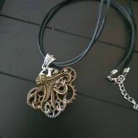 Steampunk Kraken Kette mit Zahnräder und Draht/ Oktopus Anhänger/ Handgemachte Halskette Bild 2