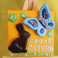 Minibild Collage FROHE OSTERN Geschenk zu Ostern Osterdeko Deko Hase Schmetterling auf einem Minikeilrahmen Osterhase Bild 1