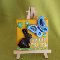 Minibild Collage FROHE OSTERN Geschenk zu Ostern Osterdeko Deko Hase Schmetterling auf einem Minikeilrahmen Osterhase Bild 2