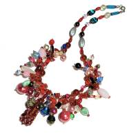 Halskette rot pink bunt Unikat Stickperle aus Glas mit Koralle Bettelkette handmade Geschenk für sie Bild 3
