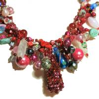 Halskette rot pink bunt Unikat Stickperle aus Glas mit Koralle Bettelkette handmade Geschenk für sie Bild 4