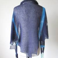 Blaues Dreieckstuch Schultertuch aus Mohair, Stricktuch mit Streifen, leichtes Sommertuch, zartes Umschlagtuch, weich Bild 4