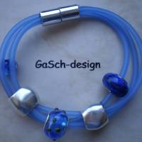 Fädelarmband, gefädeltes Perlenarmband * Schlauch blau - silber Bild 1