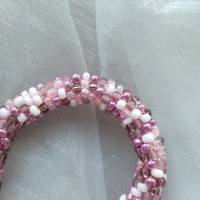 Kette  *SALZ+PFEFFER* rosa/pink  gehäkelte Halskette Perlenkette Glasperlen Rocailles Bild 1
