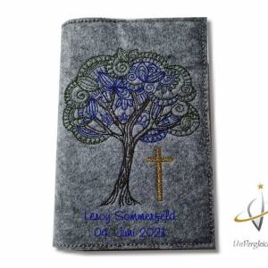 Gotteslobhülle, Hülle Gotteslob, Einband Kommunion 2023 Lebensbaum blau personalisierbar Bild 1