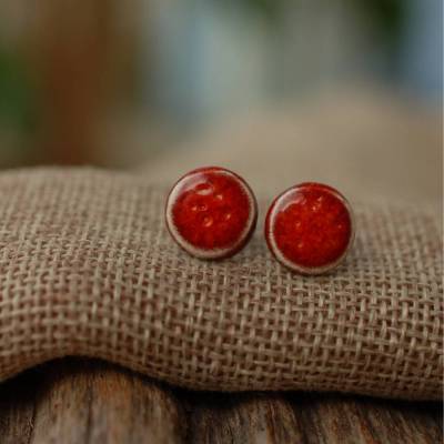 Edelstahl-Ohrstecker mit Keramiken in Petrol oder Rot