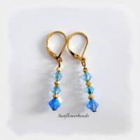 Ohrringe mit böhmischen Kristallperlen, blau gold, Edelstahlbrisur Bild 1
