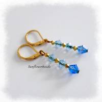 Ohrringe mit böhmischen Kristallperlen, blau gold, Edelstahlbrisur Bild 2