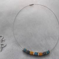 *Nature*  Collier Kette Stahlband mit Keramik - Perlen und passenden Ohrhänger in blau grau + hellbraun Bild 2