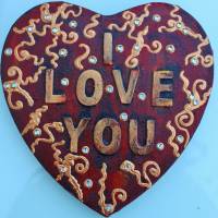 Herz Herzbild I LOVE YOU  Geschenk zu Valentinstag Muttertag Acrylbild Collage auf herzförmigem Keilrahmen Bild 1