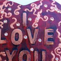 Herz Herzbild I LOVE YOU  Geschenk zu Valentinstag Muttertag Acrylbild Collage auf herzförmigem Keilrahmen Bild 2