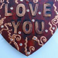 Herz Herzbild I LOVE YOU  Geschenk zu Valentinstag Muttertag Acrylbild Collage auf herzförmigem Keilrahmen Bild 3