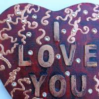Herz Herzbild I LOVE YOU  Geschenk zu Valentinstag Muttertag Acrylbild Collage auf herzförmigem Keilrahmen Bild 4