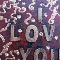 Herz Herzbild I LOVE YOU  Geschenk zu Valentinstag Muttertag Acrylbild Collage auf herzförmigem Keilrahmen Bild 9
