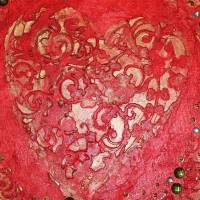 Acrylbild BAROCKHERZ Gemälde Malerei rundes Gemälde Geschenk rotes Bild abstrakte Kunst Acrylmalerei Herz Bild 2