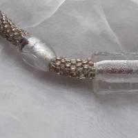 Kette  *BIG WHITE SILVER* metallic kristall  gehäkelte Halskette Perlenkette Glasperlen Rocailles Bild 1