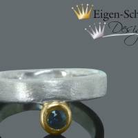 Goldschmiedering "Frozen" in 925er Sterling Silber mit einer Teil-Vergoldung, Silberring, Fingerring, Edelstein, Bild 2