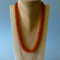 Halskette, Häkelkette in orange, Länge 50 cm, Perlenkette aus Glasperlen gehäkelt, Rocailles, Häkelschmuck Bild 1