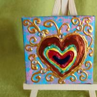 Minibild REGENBOGENHERZERL Acrylmalerei Keilrahmen Staffelei Geschenk zu Muttertag Valentinstag für Verliebte Bild 1