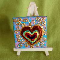 Minibild REGENBOGENHERZERL Acrylmalerei Keilrahmen Staffelei Geschenk zu Muttertag Valentinstag für Verliebte Bild 3