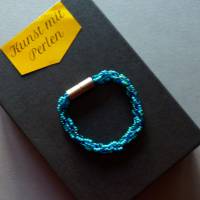 Armband, Häkelarmband türkis mit blau, 19 cm, Armband Rocailles gehäkelt, Magnetverschluß Bild 2