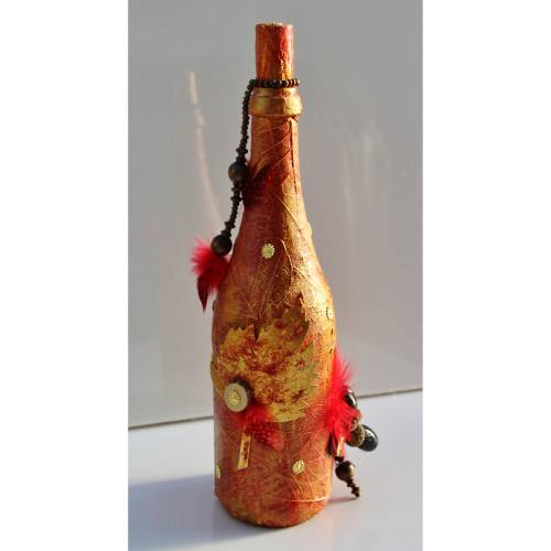 Dekoflasche HERBST Upcycling bemalte und dekorierte Glasflasche Flaschenkunst Dekoration Collage Herbstdeko