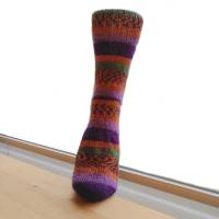 handgestrickte Socken, Größe 38/39, mit Sprickel, 4fach Sockenwolle, lila orange grün Bild 1