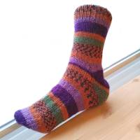 handgestrickte Socken, Größe 38/39, mit Sprickel, 4fach Sockenwolle, lila orange grün Bild 4