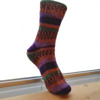 handgestrickte Socken, Größe 38/39, mit Sprickel, 4fach Sockenwolle, lila orange grün Bild 5