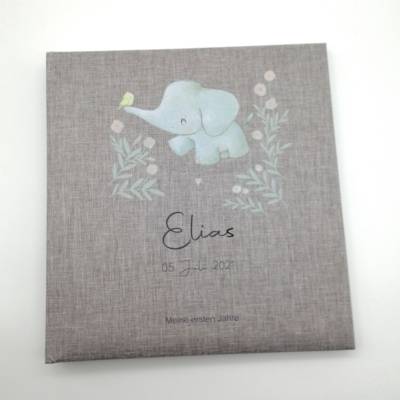 Fotoalbum personalisiert Baby, Kind "Elefant" Leinen, Erinnerungsalbum