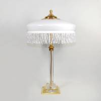Unikat Tischlampe Leuchte Jugendstil edel elegant groß 51 cm Messing Glasperlen gold einmalig upcycling vintage Bild 1
