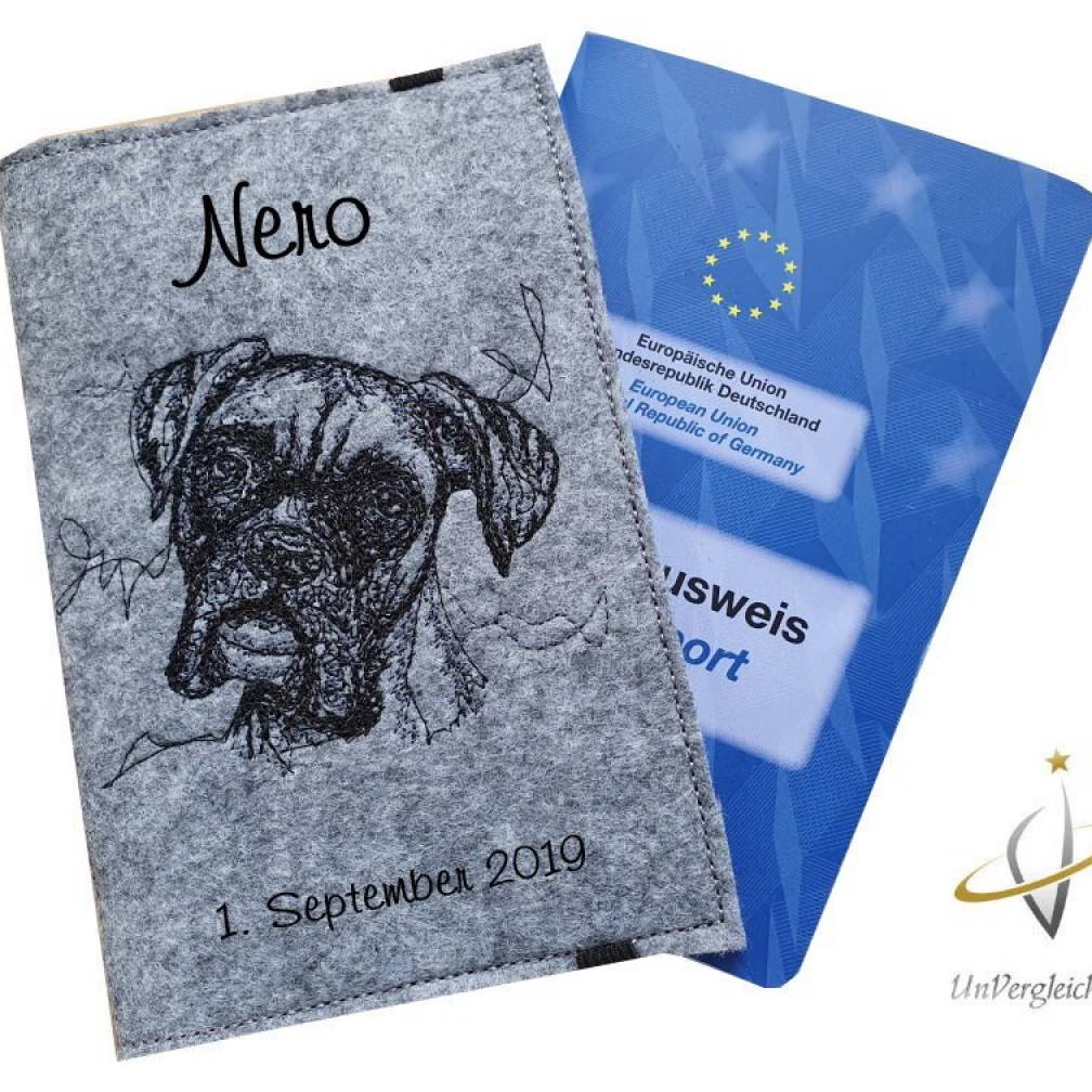 Filzhülle für den Impfpass / EU-Heimtierausweis Hund Boxer