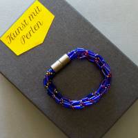 Armband, Häkelarmband violett mit rot, Länge 19,5 cm, Armband aus Perlen + Stiftperlen gehäkelt, Armkette Bild 2