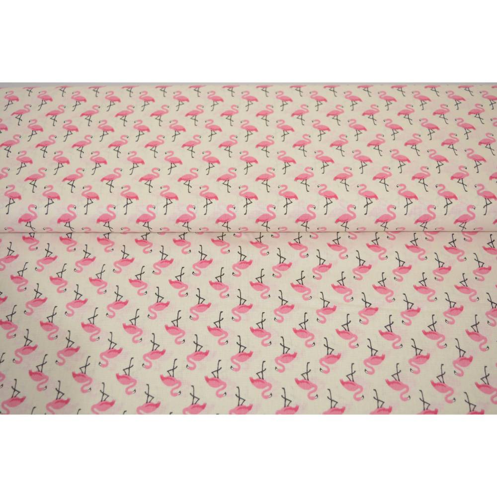  Baumwolle Cretonne Dekostoff Flamingo creme-rosa (1m/9,-€)  Bild 1