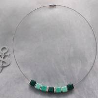 *Petrol*  Collier Kette Stahlband mit Keramik-Perlen und passenden Ohrhänger in türkis grün petrol Bild 2