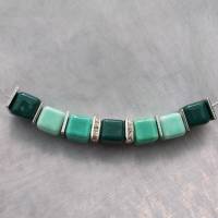 *Petrol*  Collier Kette Stahlband mit Keramik-Perlen und passenden Ohrhänger in türkis grün petrol Bild 4