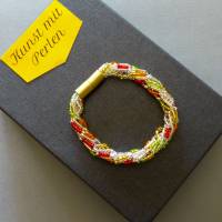 Armband, Häkelarmband silbrig bunt, Länge 21 cm, Armband aus Perlen + Stiftperlen gehäkelt, Armkettchen Bild 2