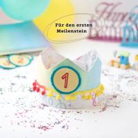 Geburtstagskrone für Kinder, Regenbogen, Partykrone Baumwolle mit wechselbaren Zahlen 1-6 Jahre und Aufbewahrungstasche, Bild 1