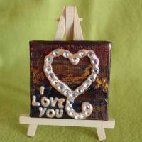 Minibild I LOVE YOU Acrylmalerei Keilrahmen Staffelei Geschenk zu Muttertag Valentinstag für Verliebte Bild 1