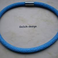 Tolle Netzschlauchkette * Kinderkette, 39 cm * gefüllt mit hellblauen Rocailles Bild 2
