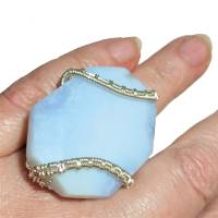Großer Ring Chalcedon 40 x 30 mm babyblau handgemacht in wirework silberfarben boho Handschmuck Bild 4