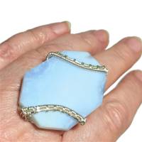 Großer Ring Chalcedon 40 x 30 mm babyblau handgemacht in wirework silberfarben boho Handschmuck Bild 6